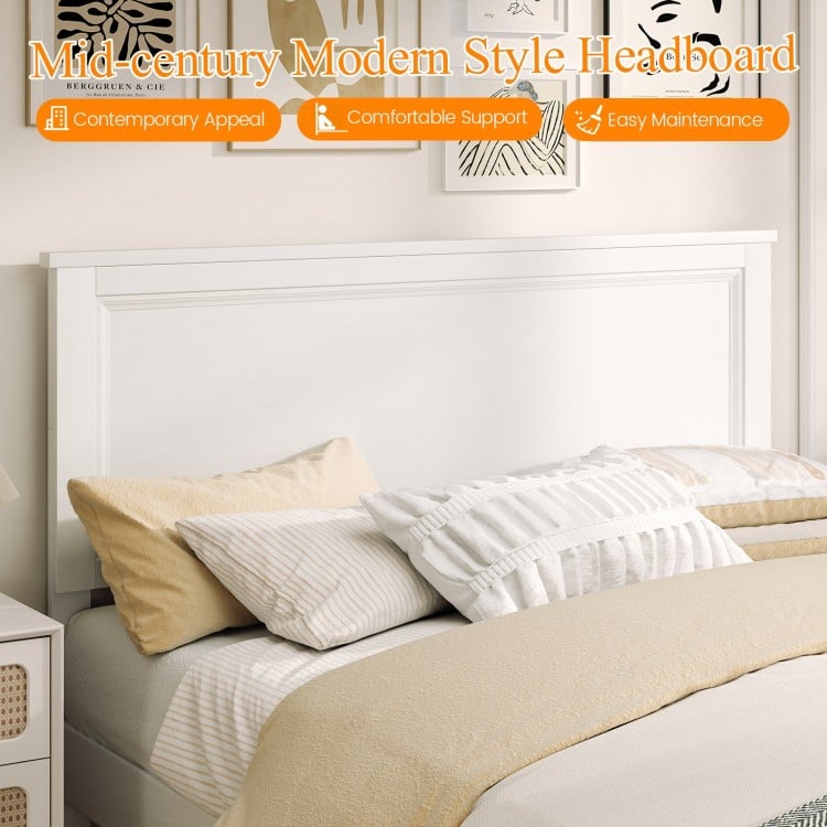 Queen Size Bed Frame Platform Slat High Headboard Bedroom with Rubber Wood Leg-White