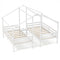 Double Twin Size Wooden Bed Frames with Built-in Table for Kids-White