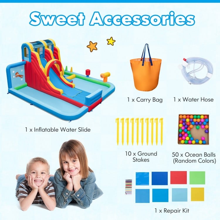 Inflatable Water Slide Water Park with Long Slide and Splash Pools and Ball Pit without Blower