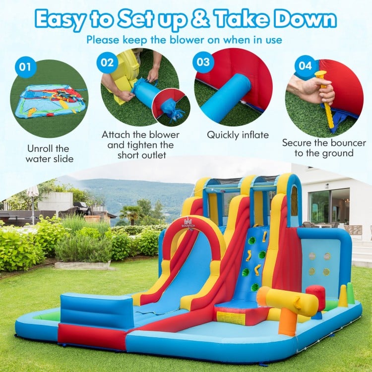 Inflatable Water Slide Water Park with Long Slide and Splash Pools and Ball Pit without Blower