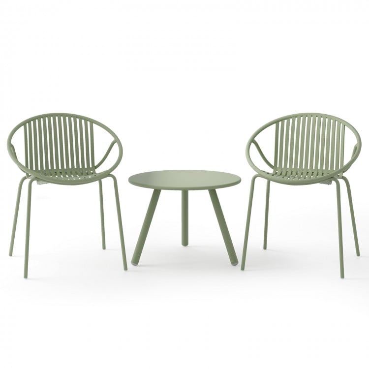 All Weather PP Patio Conversation Set with Round Coffee table and 2 Chairs-Green