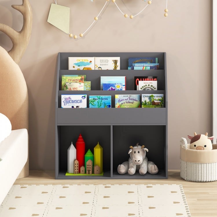 Kids Wooden Bookshelf Bookcase Children Toy Storage Cabinet Organizer-Gray