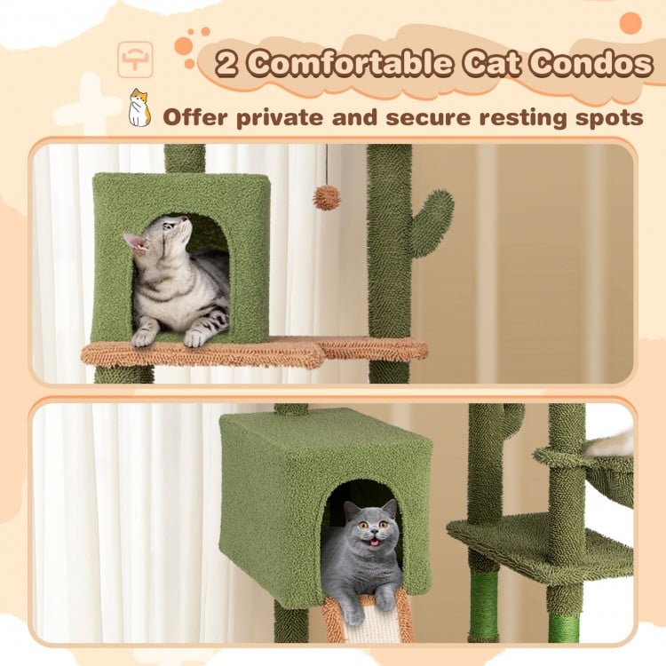 Multi-level Cactus Cat Tree with Scratching Posts Ladder Double Condos and Toys Bed-Green