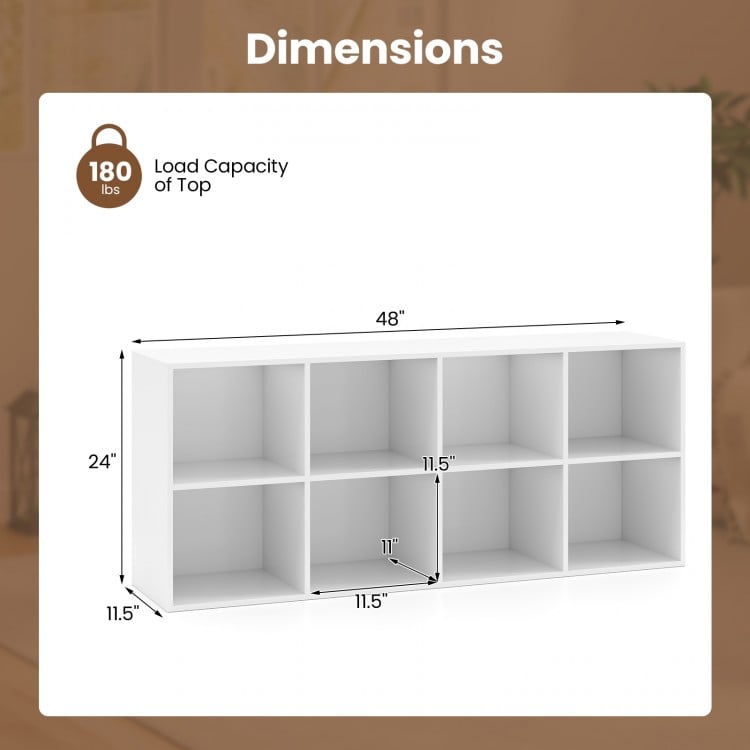 8-Cube Bookcase Bookshelf with 2 Anti-Tipping Kits Storage Organizer-White