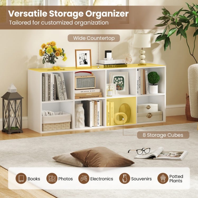 8-Cube Bookcase Bookshelf with 2 Anti-Tipping Kits Storage Organizer-White