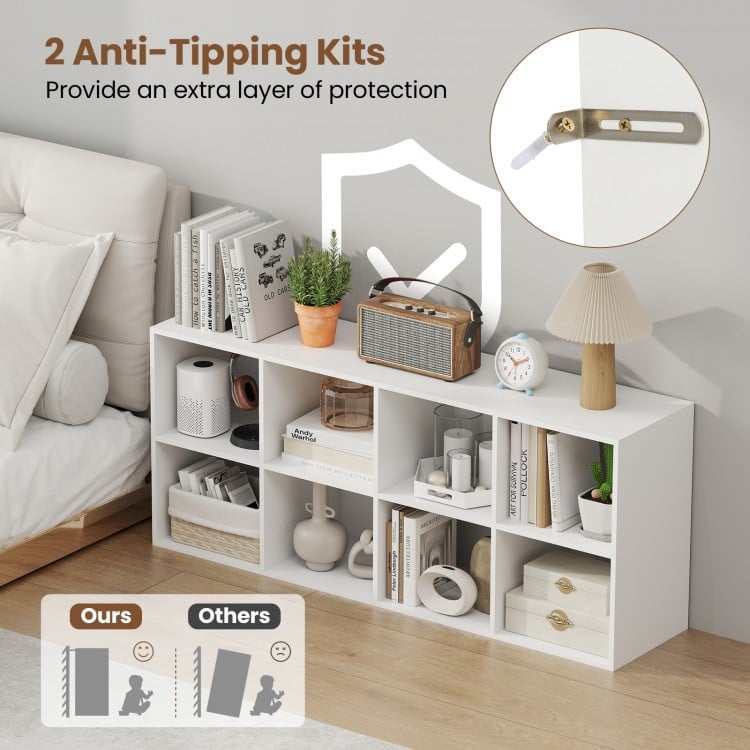 8-Cube Bookcase Bookshelf with 2 Anti-Tipping Kits Storage Organizer-White