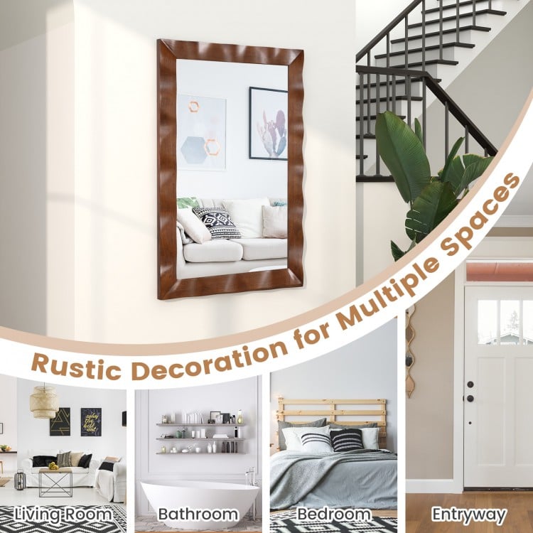 41.5 x 28 inches Farmhouse Wall Mirror with Solid Wood Frame-Brown