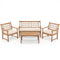 4 Piece Wood Patio Furniture with Armchairs Loveseat and Coffee Table-Off White