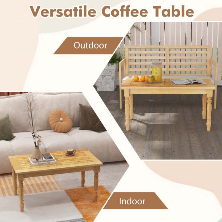 Patio Coffee Table with Solid Teak Wood Structure and Slatted Tabletop