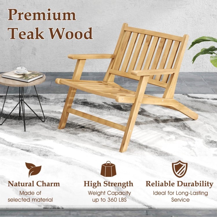 Teak Wood Outdoor Reclining Chair with Comfortable Backrest and Armrests