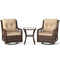 3 Pieces Patio Furniture Set PE Wicker Swivel Glider Chairs with 2-Tier Side Table and Cushions-Brown