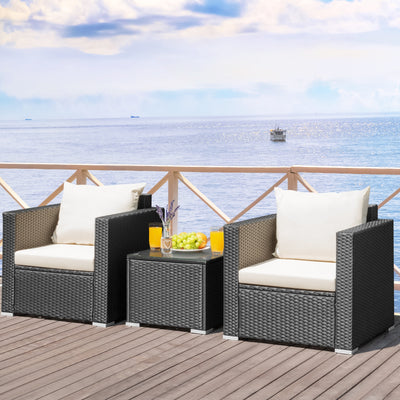 3 Pieces Patio wicker Furniture Set with Cushion-WhiteÂ 