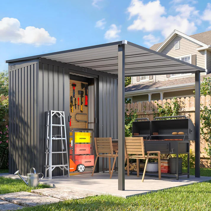 5' x 8' Metal Outdoor Grill Gazebo with 215 Cu. Ft. Lean-To Storage Shed, Galvanized Steel Hardtop Shelter