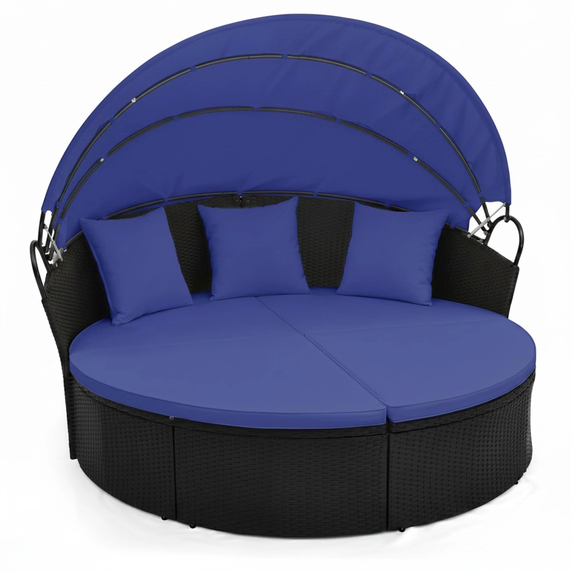 Outdoor Patio Round Daybed with Retractable Canopy & Cushions