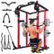 YODOLLA Power Squat Rack Cage with LAT Pulldown – Full Body Home Gym System (Black/Red)