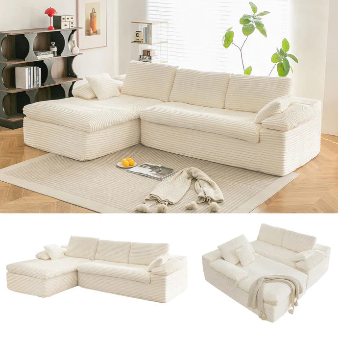 110" L-Shaped Modular Sectional Sofa – Cloud Boneless Couch, Plush Corduroy