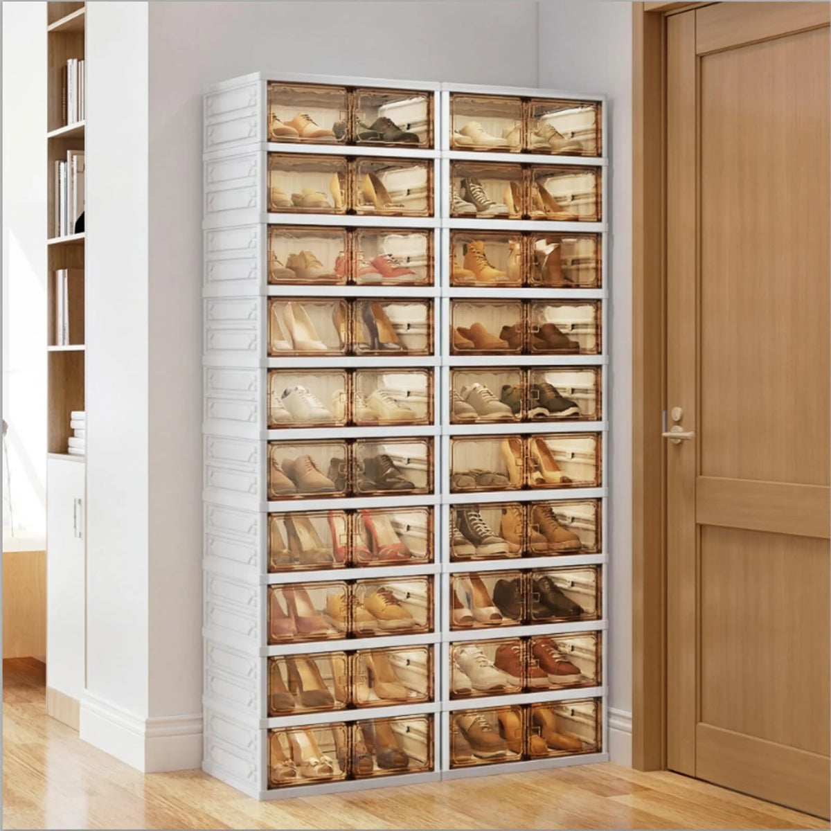 2-Pack 10-Tier Foldable Shoe Rack Organizer – 40 Pairs, Stackable Storage Cabinet with Clear Doors