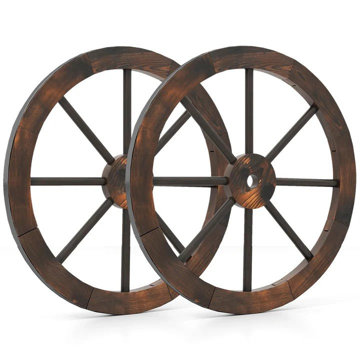 24-Inch Decorative Wooden Wagon Wheel – Carbonized Solid Fir Wood (Set of 2 or 4)