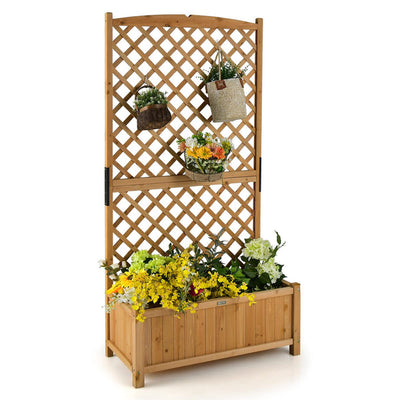 Giantex Planter Raised Bed with Trellis, 71inch Wooden Garden Bed, High Trellis for Plant Flower Climbing Pot 