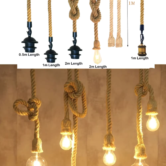 Industrial hanging hemp rope Pendant lighting ~1235 