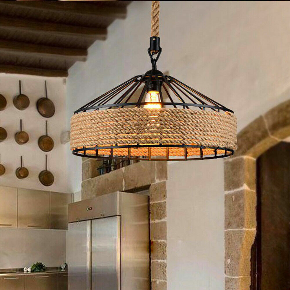 Industrial Hemp Rope Hanging Pendant Light Fixture~1064