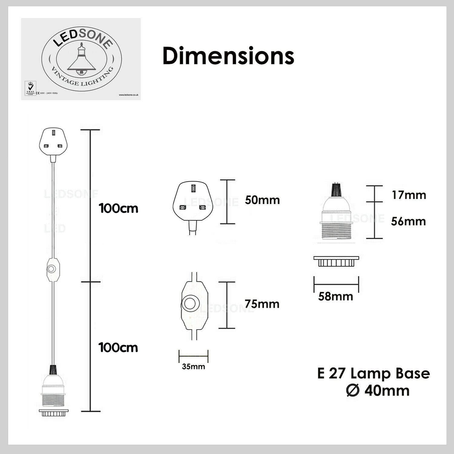 Plug In Pendant with Switch Holder Vintage Lamp Lighting E26 Rubber Cable - White~1216