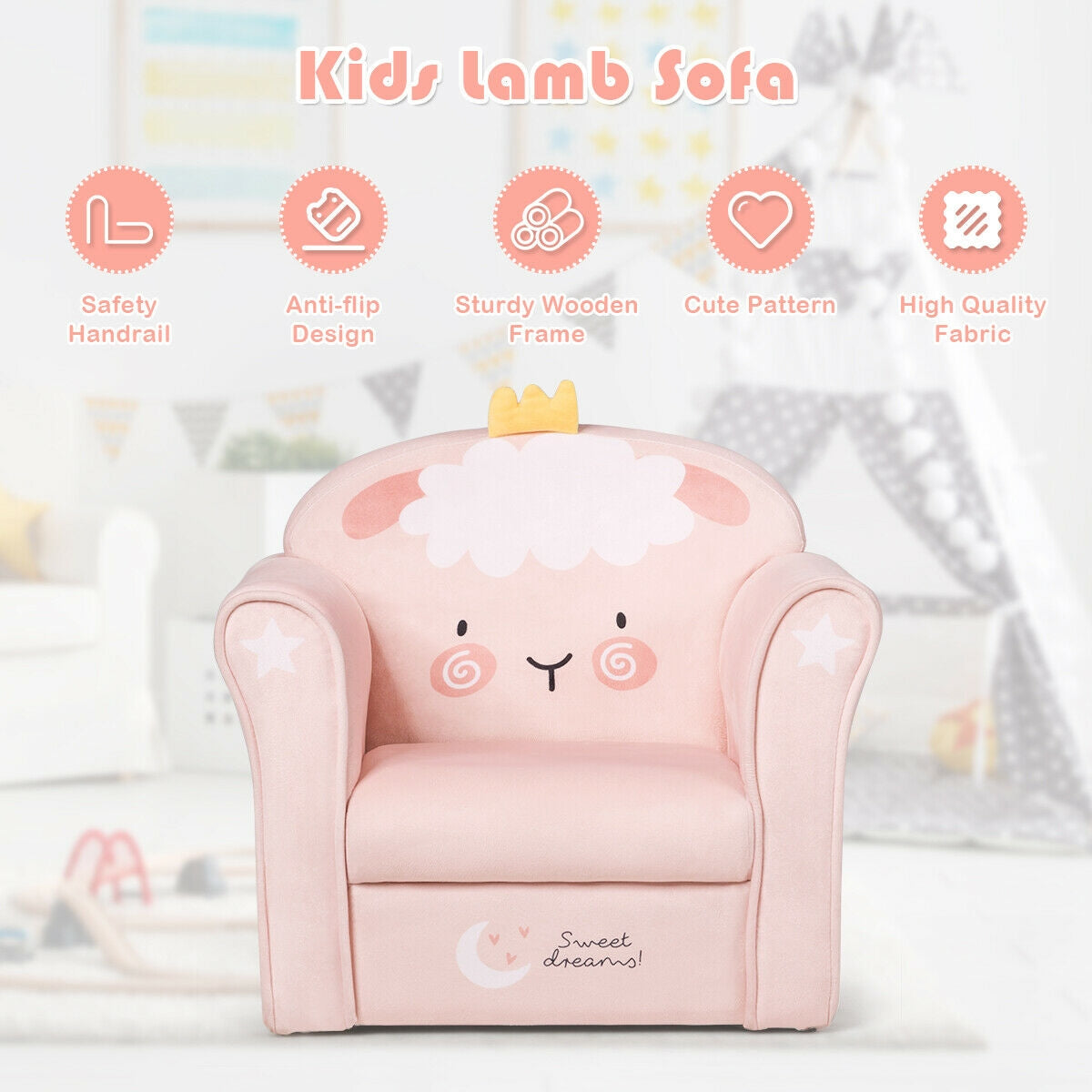 Kids Lamb Sofa Children Armrest Couch