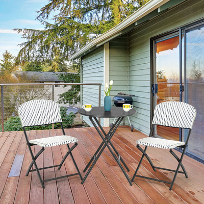 3 Pieces Patio Rattan Bistro Set with Round Dining Table and 2 ChairsÂ 