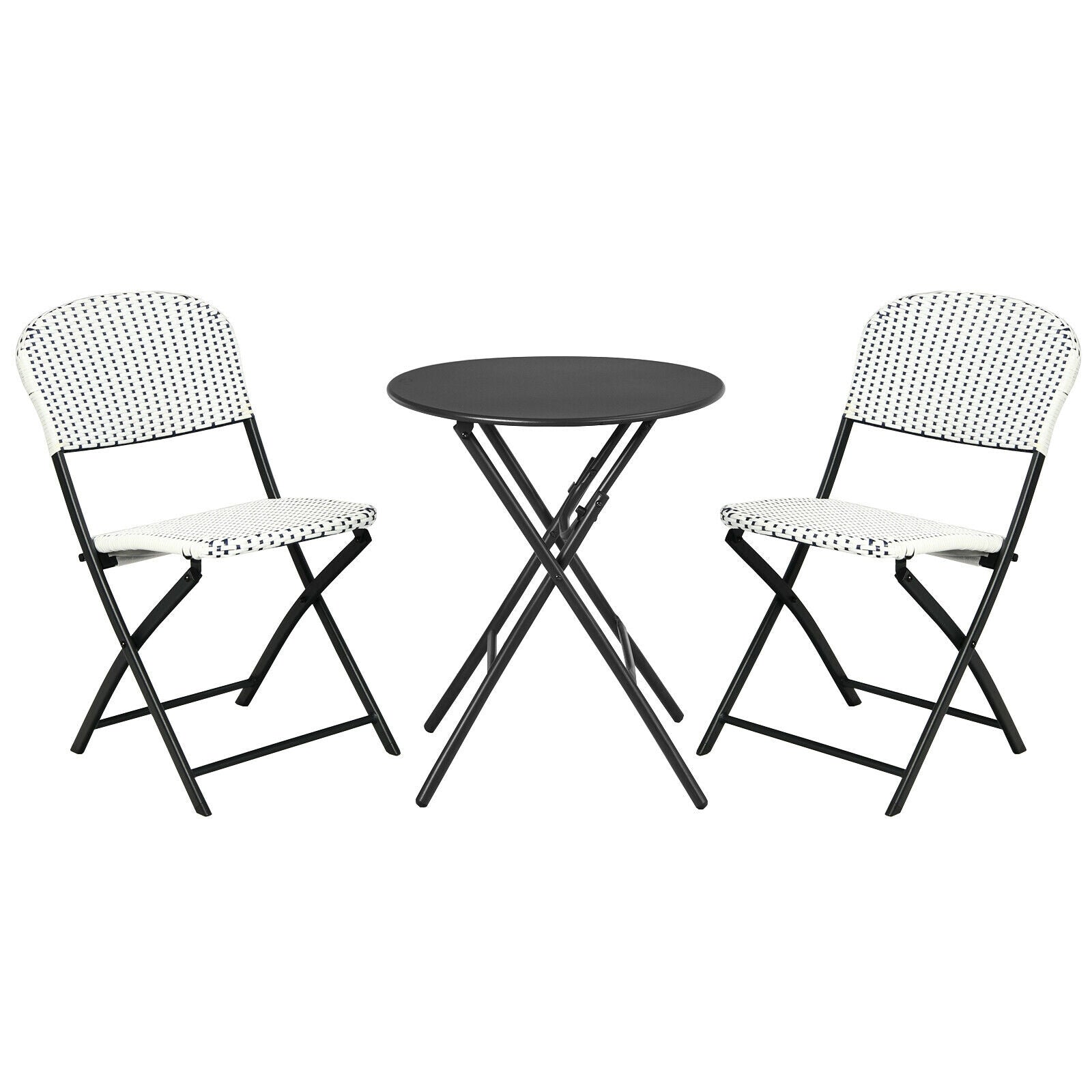 3 Pieces Patio Rattan Bistro Set with Round Dining Table and 2 Chairs