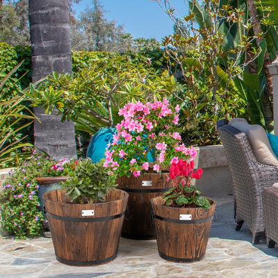 3 Pieces Wooden Planter Barrel Set with Multiple SizeÂ 