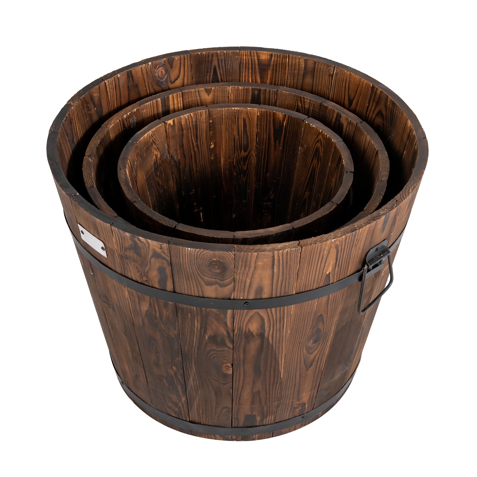 3 Pieces Wooden Planter Barrel Set with Multiple Size