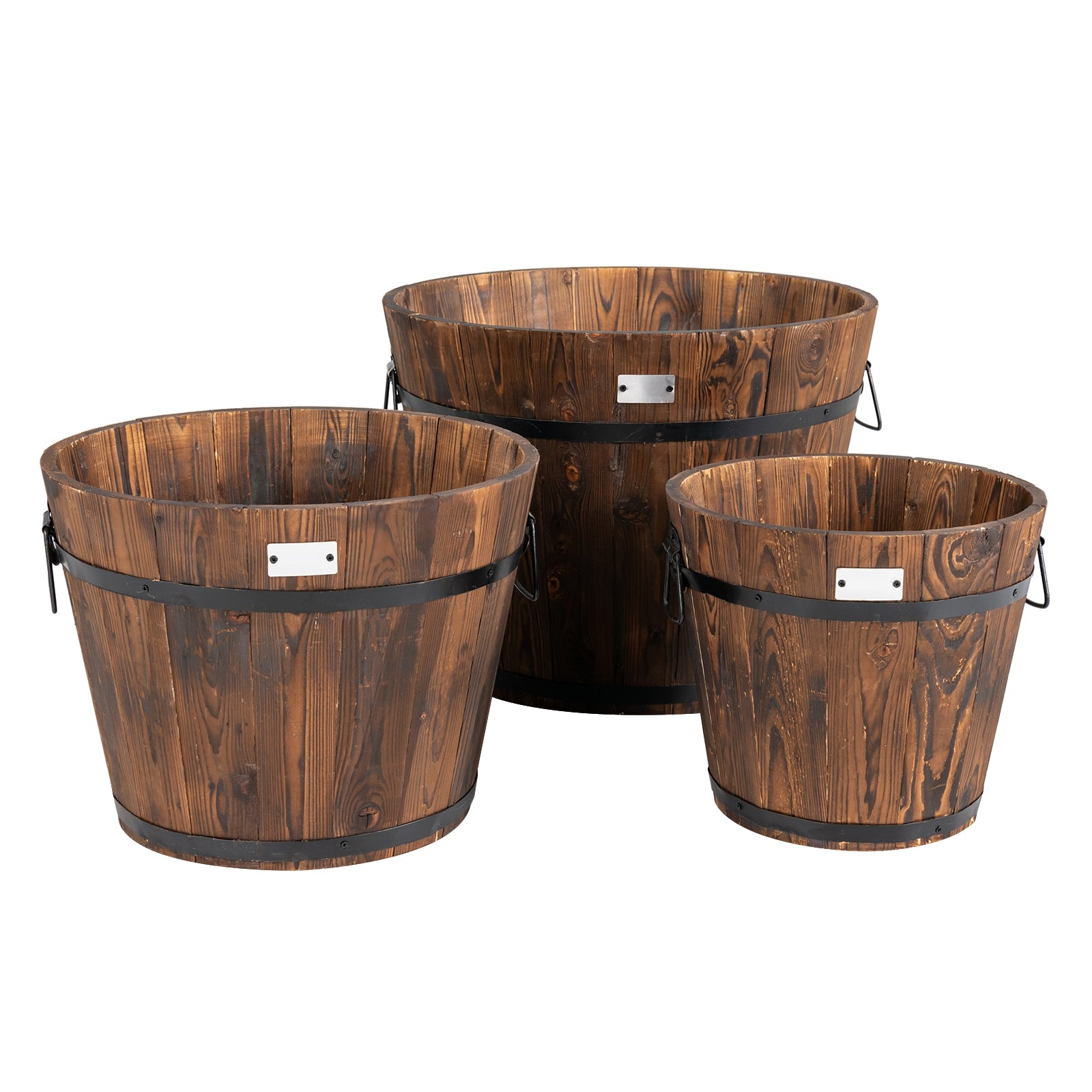 3 Pieces Wooden Planter Barrel Set with Multiple Size