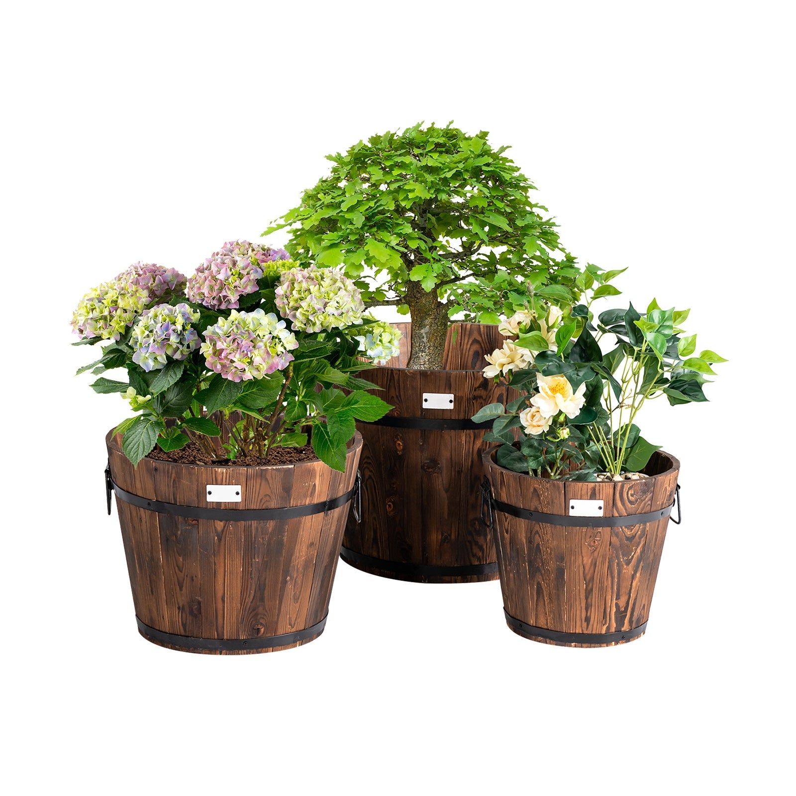 3 Pieces Wooden Planter Barrel Set with Multiple Size