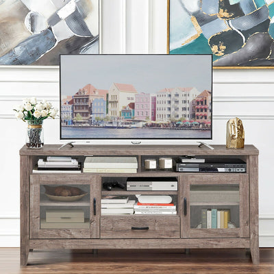 Tall TV Stand with Glass Storage and DrawerÂ 