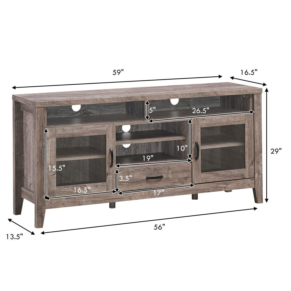 Tall TV Stand with Glass Storage and Drawer