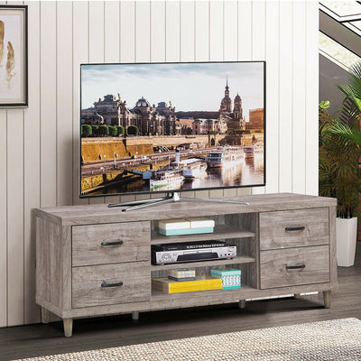 Retro Wooden TV Stand with 3 Open Shelves and 4 DrawersÂ 