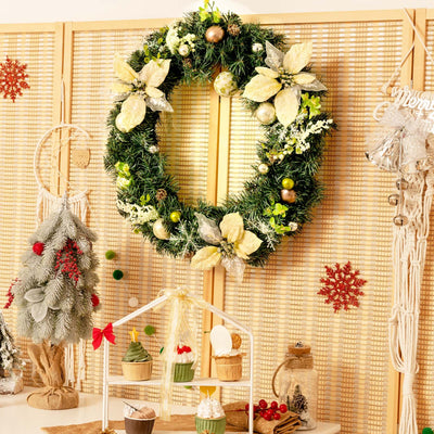 24-Inch Pre-lit Artificial Christmas Wreath with Mixed DecorationsÂ 
