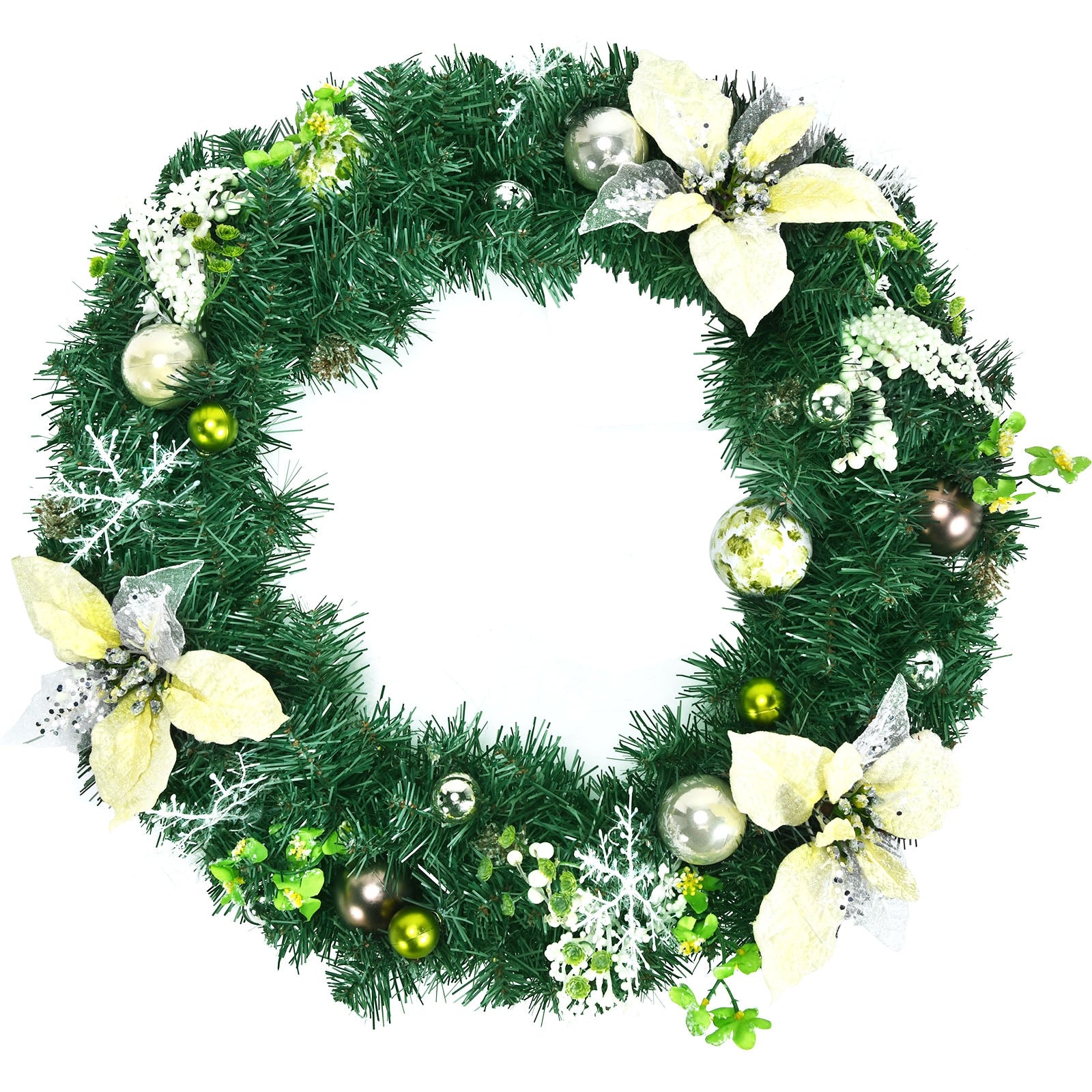 24-Inch Pre-lit Artificial Christmas Wreath with Mixed Decorations