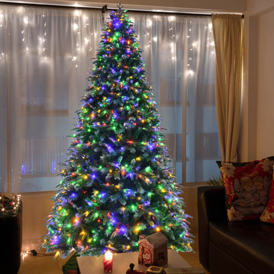 Pre-Lit Snowy Christmas Hinged Tree with Multi-Color Lights-9'Â 