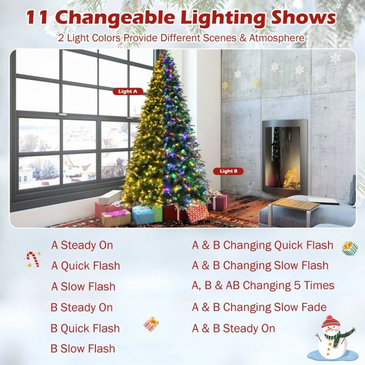 Pre-Lit Snowy Christmas Hinged Tree with Multi-Color Lights-9'
