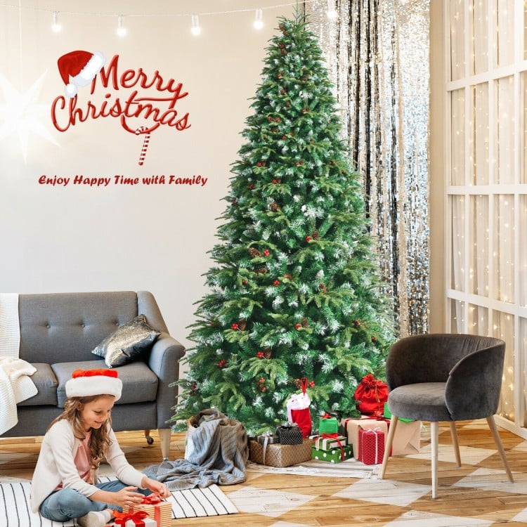 Pre-Lit Snowy Christmas Hinged Tree with Multi-Color Lights-9'