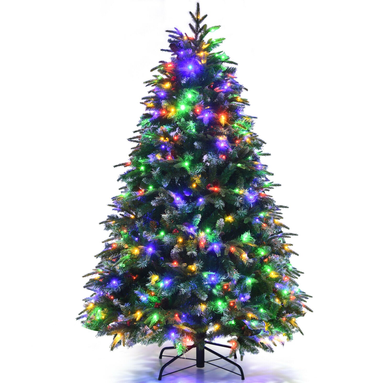 Pre-Lit Snowy Christmas Hinged Tree with Flash Modes and Multi-Color Lights-5 ft