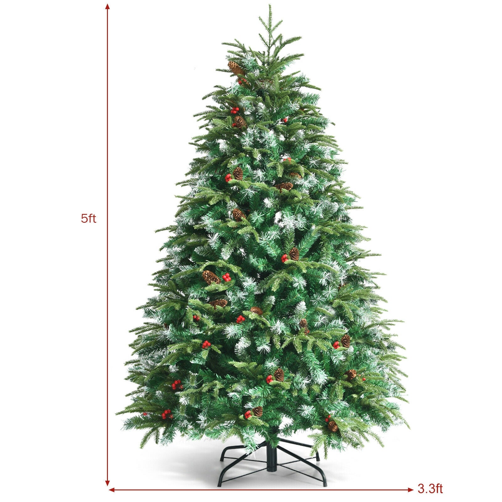 Pre-Lit Snowy Christmas Hinged Tree with Flash Modes and Multi-Color Lights-5 ft