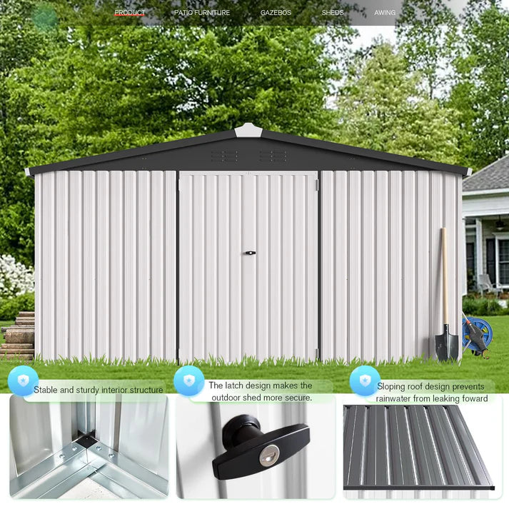 Yodolla 12' x 12' Heavy Duty Outdoor Metal Storage Shed with Lockable Door – Weather Resistant Garden Utility Shed