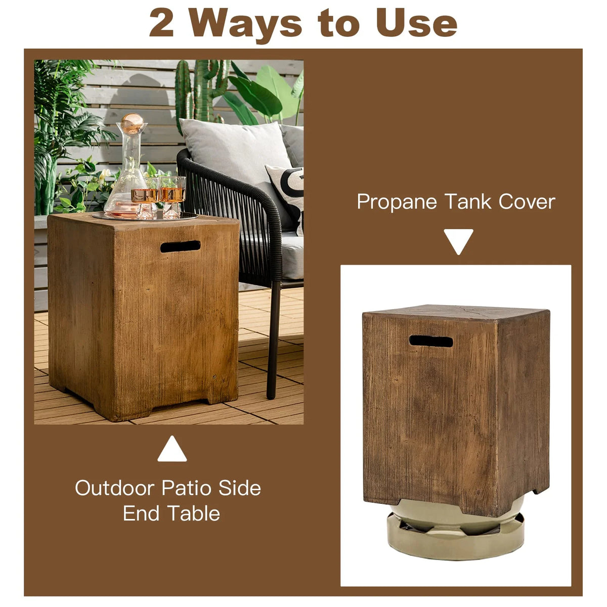 16" Outdoor Propane Tank Hideaway Table – 20 lb Tank Cover & Patio Side Table with Rustic Wood Look