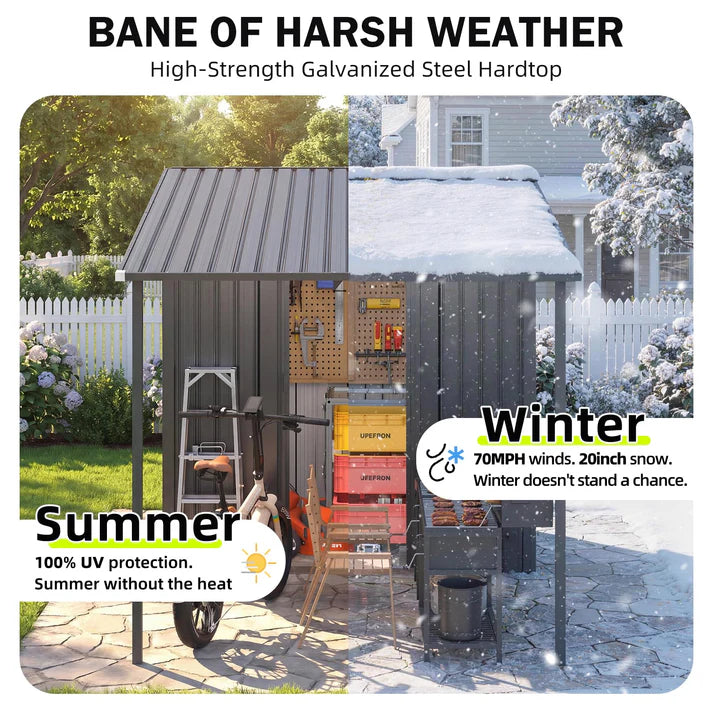 5' x 8' Metal Outdoor Grill Gazebo with 215 Cu. Ft. Lean-To Storage Shed, Galvanized Steel Hardtop Shelter