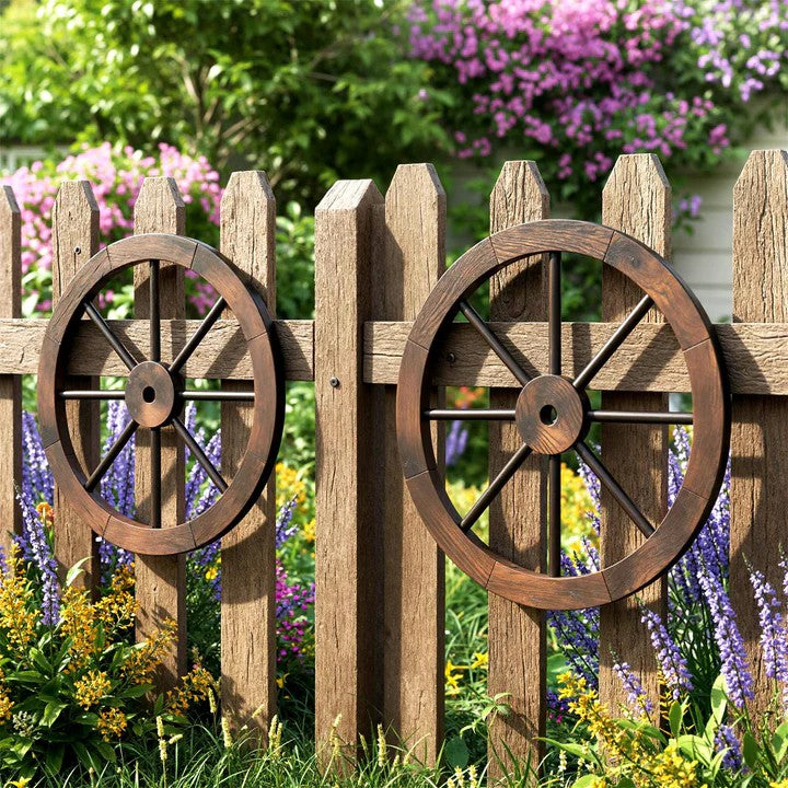 24-Inch Decorative Wooden Wagon Wheel – Carbonized Solid Fir Wood (Set of 2 or 4)