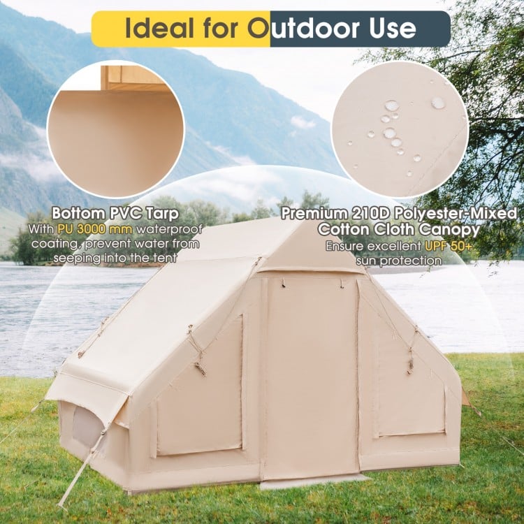Inflatable Camping Tent 2/4/6 People Glamping Tent for Family Camping with Pump-Beige