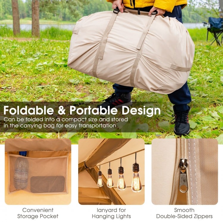 Inflatable Camping Tent 2/4/6 People Glamping Tent for Family Camping with Pump-Beige