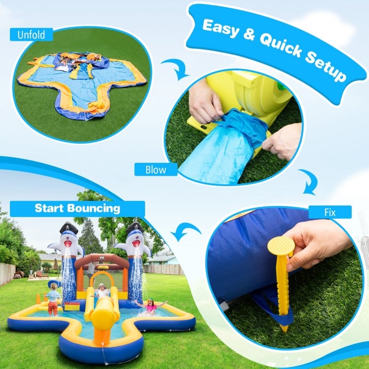 7-In-1 Water Slide Park with Splash Pool and Water Cannon without Blower